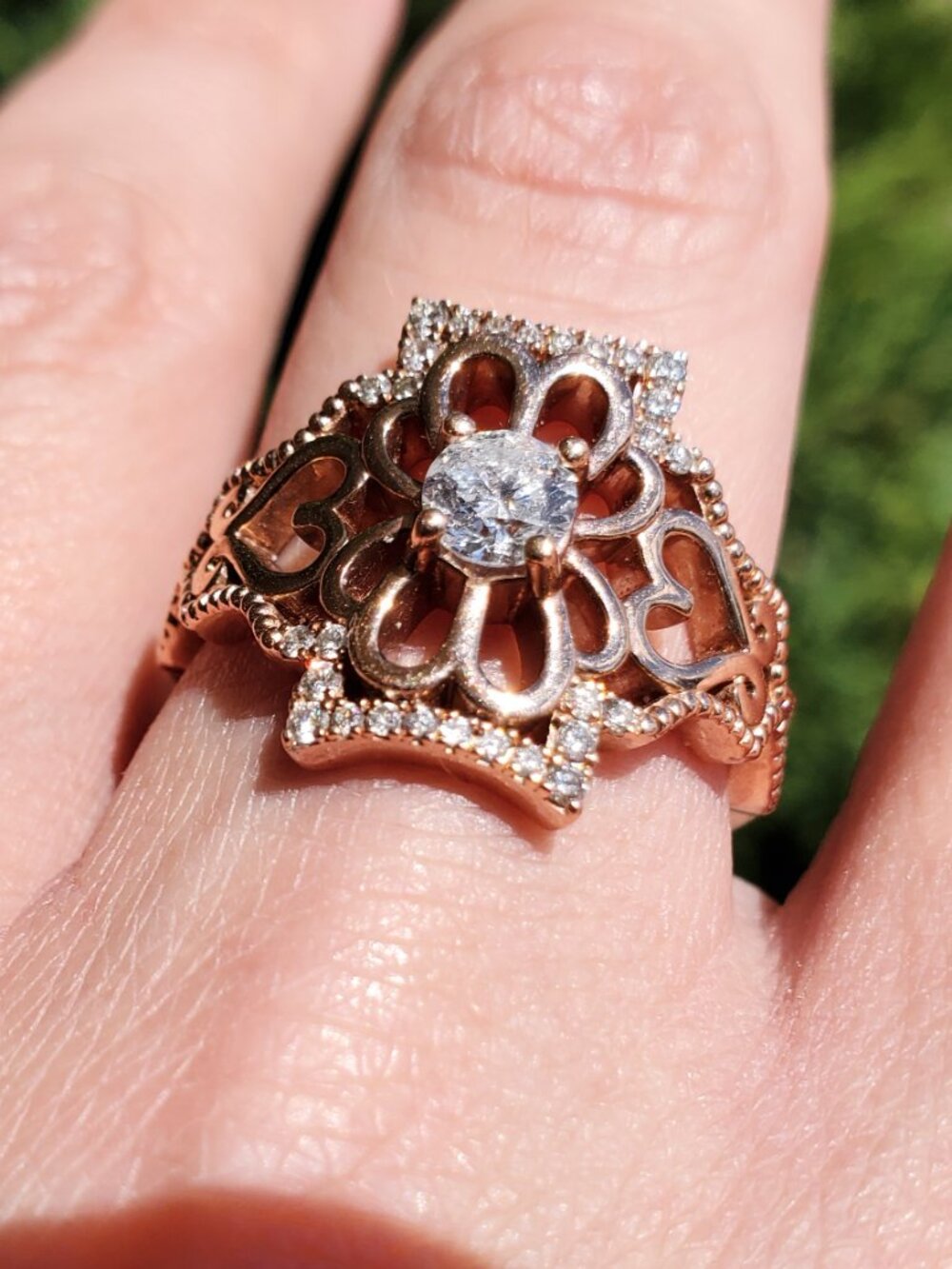 10K Rose Gold Diamond Flower Ring 0.65 CTW Round Diamonds Floral Filigree SZ 10 - Picture 9 of 16